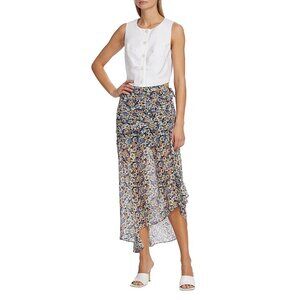 NWT $498 Veronica Beard Lucien Silk Floral Midi Skirt Black Multi Size 00